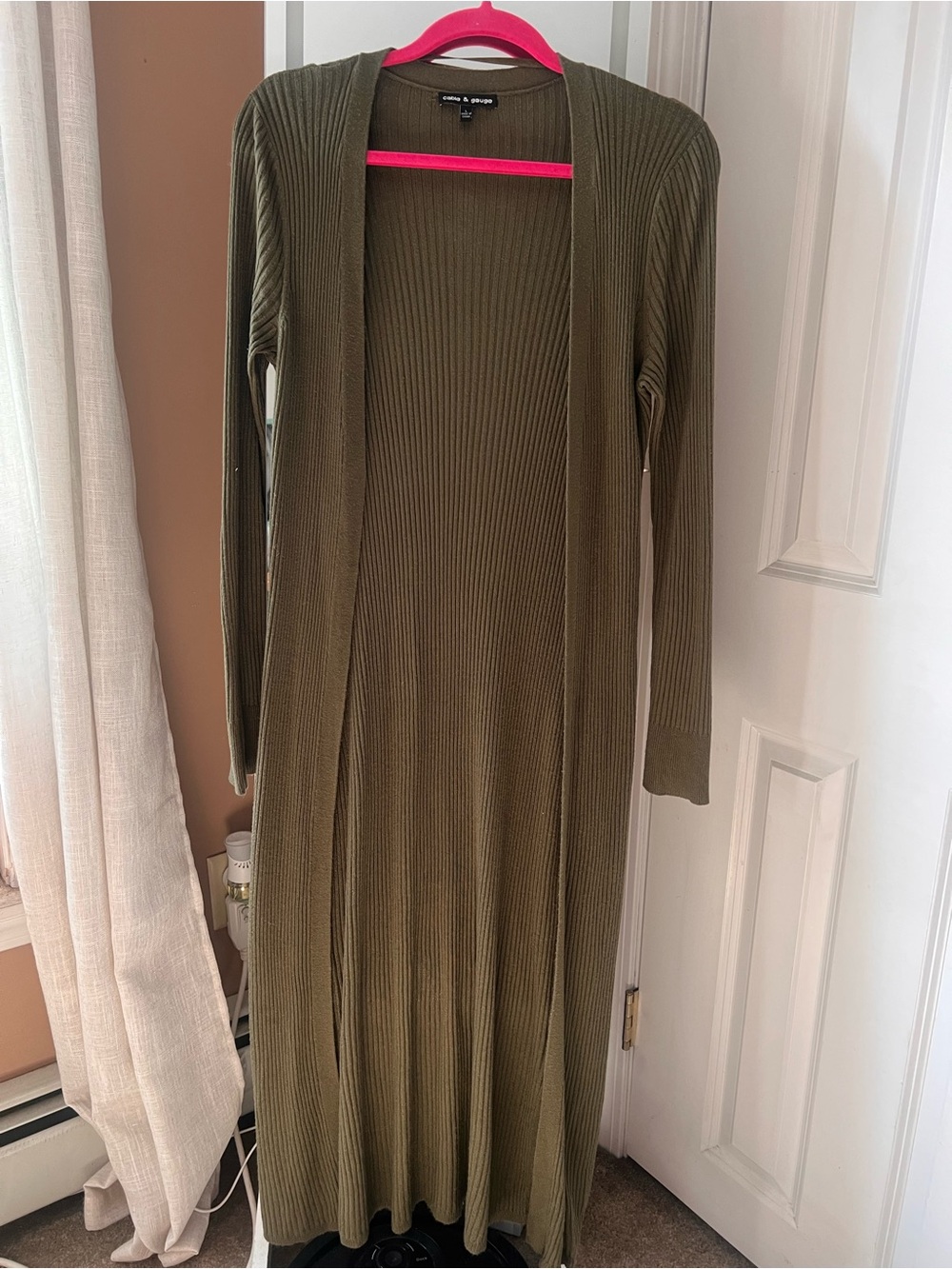 Cable & Gauge Olive Green Ribbed Long Sleeve Maxi Cardigan Dress